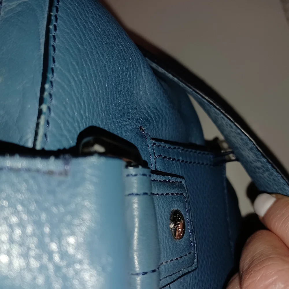 Calvin Klein Pebbled Leather Shoulder Bag Top Handle Purse Blue